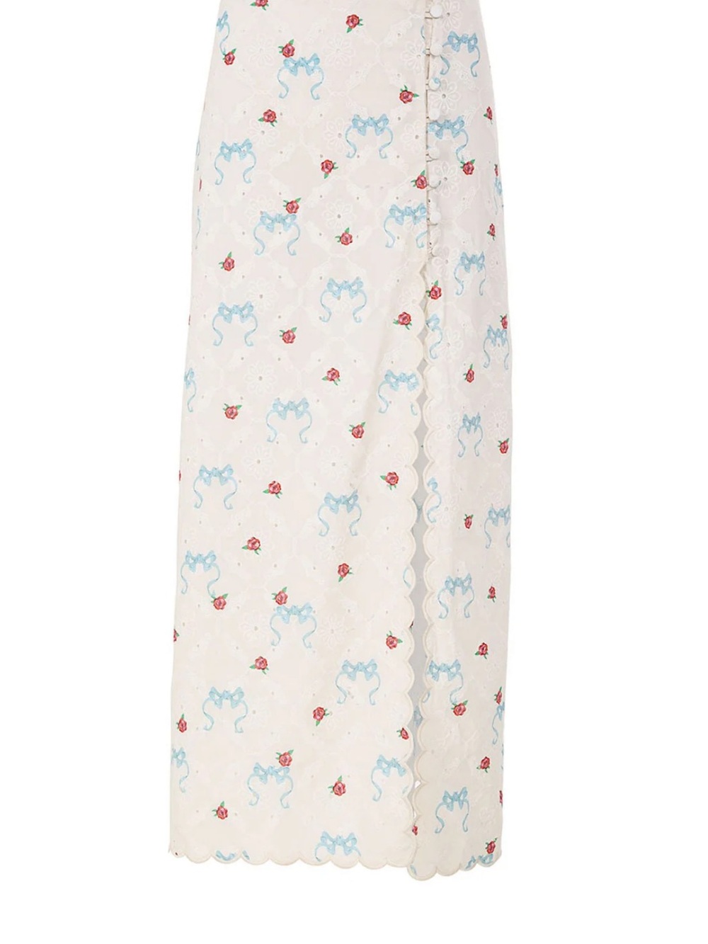 Agua Bendita White Eyelet Maxi Skirt with Blue & Red Floral Motif - Picture 2 of 10